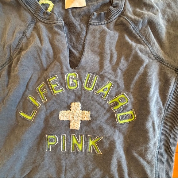 Victoria’s Secret Pink small blue green 86 logo crop blue lifeguard sweatshirt - Picture 4 of 9